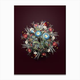 Vintage Field Bindweed Flower Wreath on Wine Red n.2125 Canvas Print
