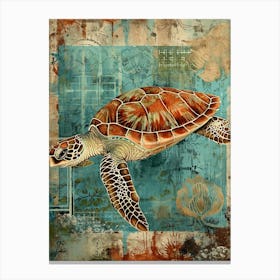 Scrapbook Inspired Blue & Brown Sea Turtle Canvas Print