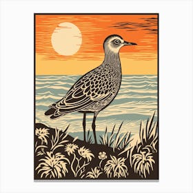 Vintage Bird Linocut Grey Plover 3 Canvas Print