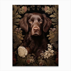 Dog Portrait With Rustic Flowers 3 Canvas Print