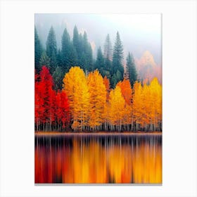 Autumn Trees By Lake Canvas Print