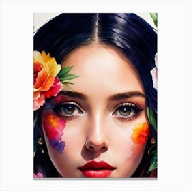 Mexican Girl With Flowers 1 Canvas Print