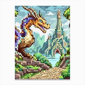 A Fantasy Pixel Art Scene With A Dragon Canvas Print