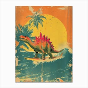 Vintage Stegosaurus Dinosaur On A Surf Board 1 Canvas Print