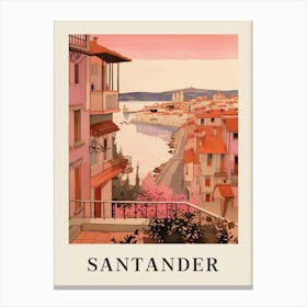 Santander Spain 3 Vintage Pink Travel Illustration Poster Canvas Print