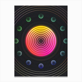 Neon Geometric Glyph in Pink and Yellow Circle Array on Black n.0047 Canvas Print