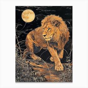 Barbary Lion Relief Illustration Night 4 Canvas Print