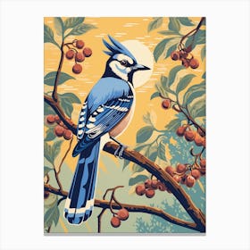 Vintage Bird Linocut Blue Jay 6 Canvas Print