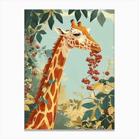 Giraffe Eating Berries Modern Illustration 4 Canvas Print