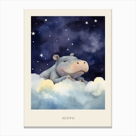 Baby Hippopotamus 2 Sleeping In The Clouds Nursery Poster Canvas Print