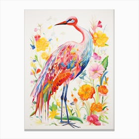 Colourful Bird Painting Crane 2 Canvas Print