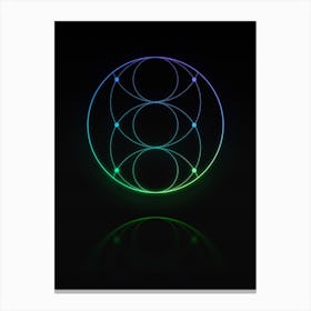 Neon Blue and Green Abstract Geometric Glyph on Black n.0464 Canvas Print