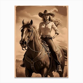 Cowgirl On Horse Vintage Poster 12 Canvas Print