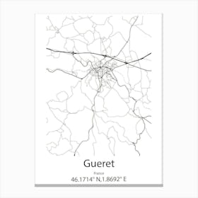 Gueret,France Minimalist Map Canvas Print