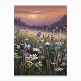 A Peaceful Meadow At Sunrise With Dew Ki  Canvas Print