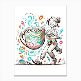 Mother And Child Holding A Cup Of Coffee Canvas Print