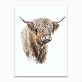 Beautiful Highland Cow Watercolor Painting Portrait Canvas Print