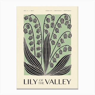 Rustic May Birth Flower Lily Of The Valley Black Green Canvas Print