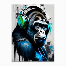 Gorilla Using Dj Set And Headphones Gorillas Graffiti Style 2 Canvas Print