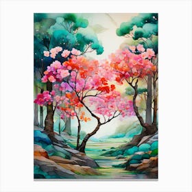 Cherry Blossoms In The Forest Canvas Print