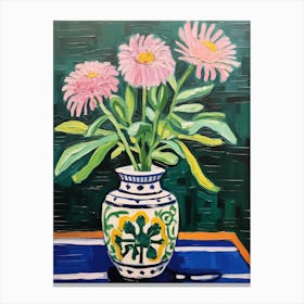 Flowers In A Vase Still Life Painting Asters 4 Canvas Print