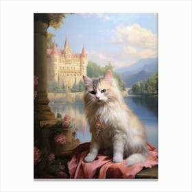 Cat Relaxing Outside With A Castle In The Background 2 Canvas Print