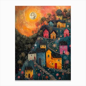 Moonlight In The Village Canvas Print