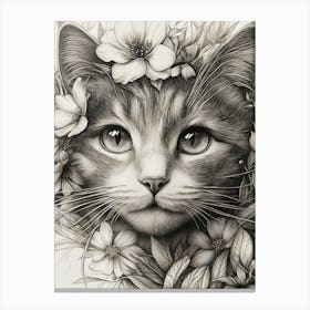 Cat With Flowers 1 Canvas Print