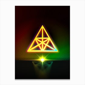 Neon Geometric Glyph in Watermelon Green and Red on Black n.0323 Canvas Print