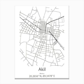 Akil,Mexico Minimalist Map Canvas Print