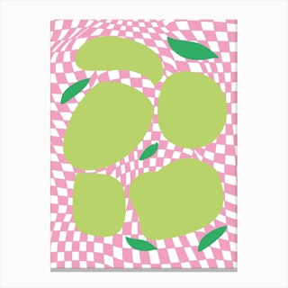 Checkerboard Pastel Pink Kiwi Canvas Print