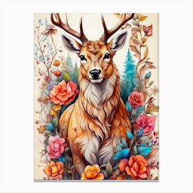 Deer With Roses Canvas Print