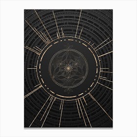 Geometric Glyph Symbol in Gold with Radial Array Lines on Dark Gray n.0249 Canvas Print