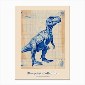 Sinornithosaurus Dinosaur Blue Print Sketch 3 Poster Canvas Print