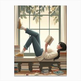 Girl Reading A Book 5 Canvas Print