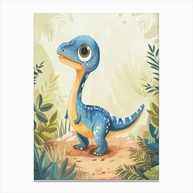 Cute Cartoon Dinosaur Watercolour 1 Canvas Print