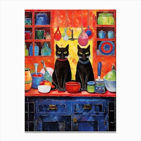 Two Black Cats In A Vintage Kitchen Canvas Print