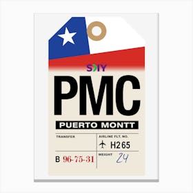 Puerto Montt (PMC) Chile Vintage Airline Luggage Tag Canvas Print