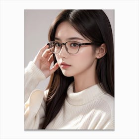 Korean Woman Wearing Glasses Canvas Print