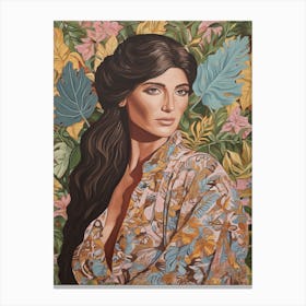 Floral Handpainted Portrait Of Kim Kardashian 1 Canvas Print