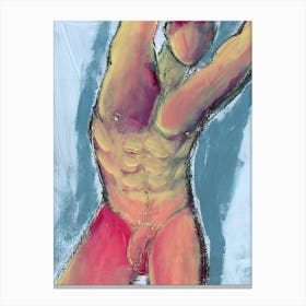 Male Nude painting homoerotic gay art man adult mature explicit full frontal nude vertical bedroom body masculine male form hand painted Canvas Print
