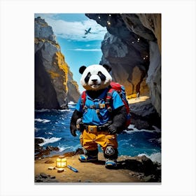 Explorer Panda In Low Tide Caves Canvas Print