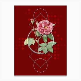 Vintage French Rose Botanical with Geometric Line Motif and Dot Pattern n.0124 Canvas Print