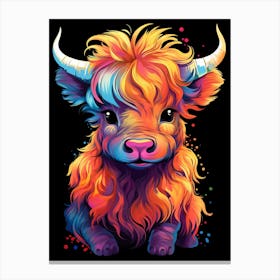 Cute Colourful Digital Illustration Of Highland Cow Canvas Print