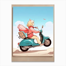 Girl Riding A Moped Canvas Print