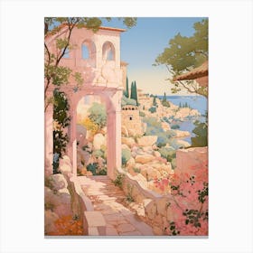 Algarve Portugal 2 Vintage Pink Travel Illustration Canvas Print