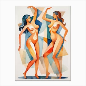Two Nude Women Dancing Watercolor Painting Canvas Print