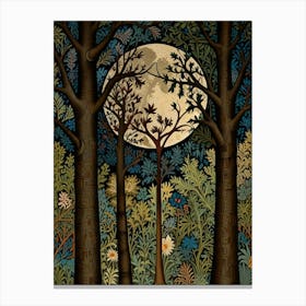 Full Moon In The Forest Style William Morris Canvas Print