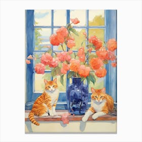 Cat With Bleedeing Heart Flowers Watercolor Mothers Day Valentines 1 Canvas Print