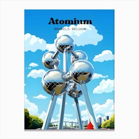 Atomium Illustration Artwork Brussels Travel Decor Belgium Souvenir Canvas Print